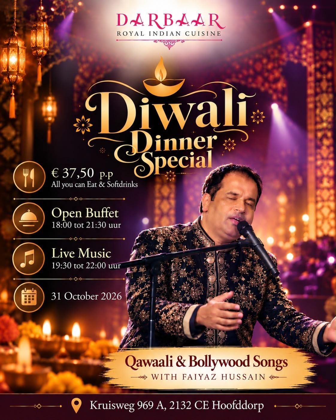 Bollywood Melodies poster — live music by the Ashiq Brothers at Darbaar Royal Indian Cuisine, Hoofddorp, 27 June 2026